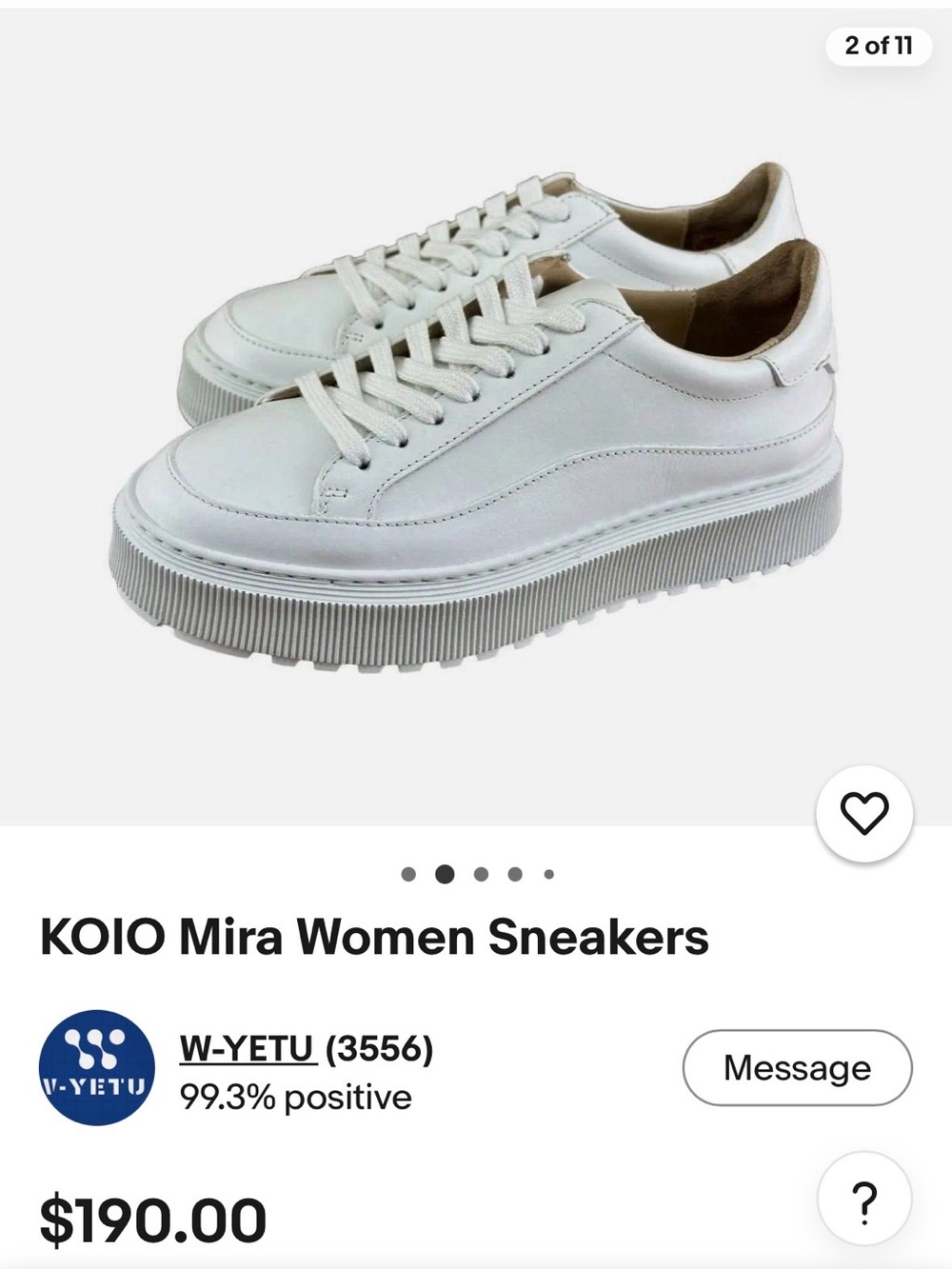 Brand New - KOIO White Leather Platform Lace-Up Sneakers
